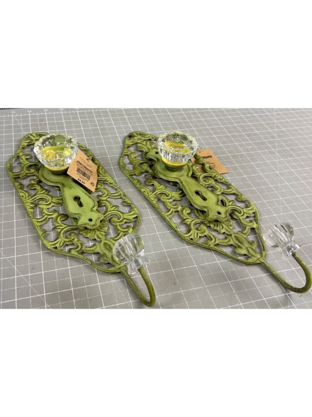 Pair Green Shabby Chic Scroll Metal Wall Hooks Acrylic Knobs By Pier 1 Imports